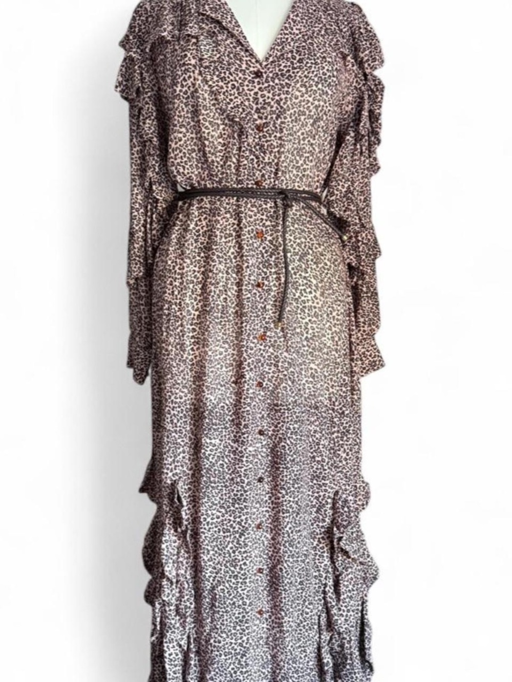 Farm Rio Pink Baby Leopard Frill Maxi Dress | XS | NWT
